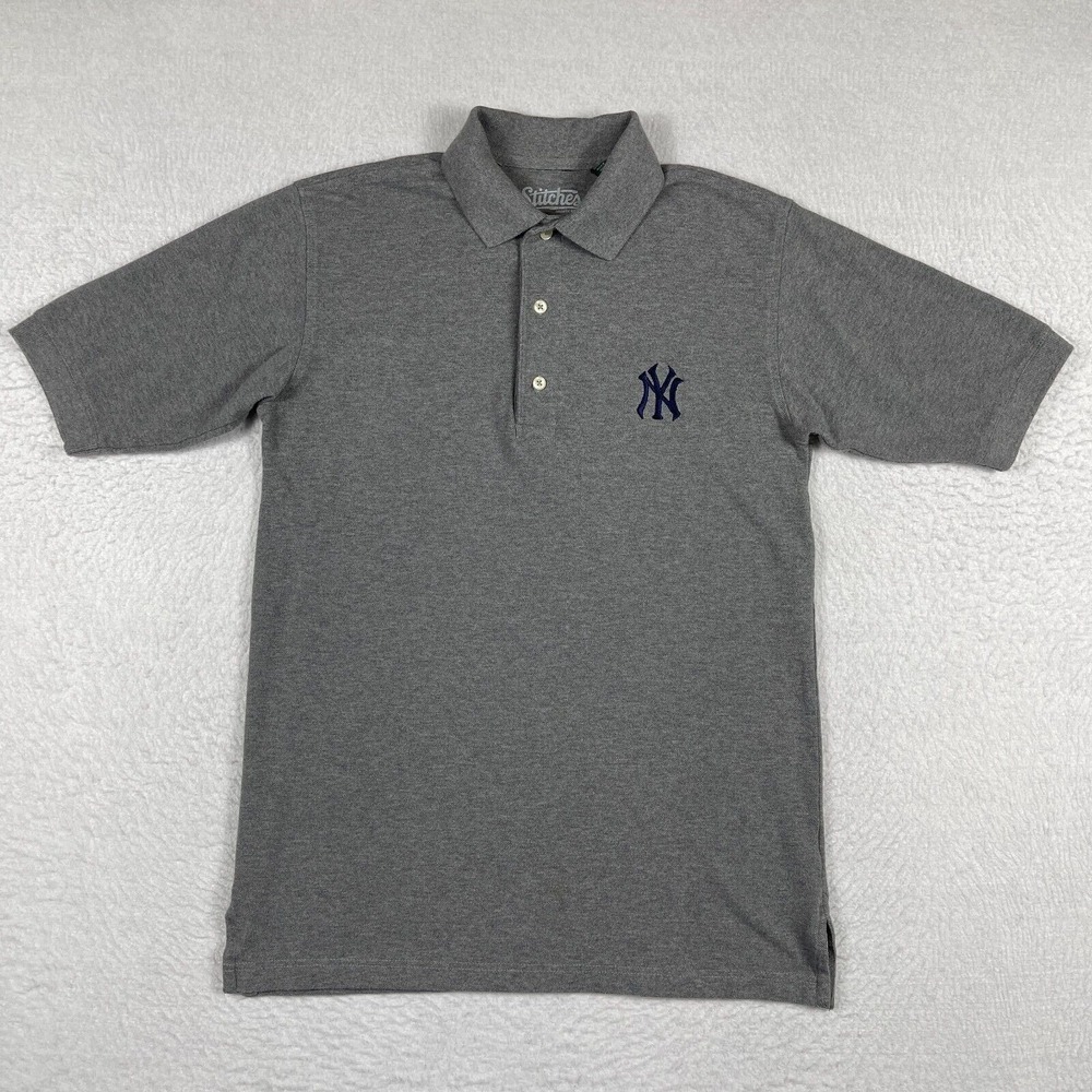 New York Yankees Polo Men S Gray MLB Stiches Short Sleeve Cotton‎ Pique Shirt